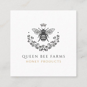 Elegant Vintage Queen Bee Black White Gold  Square Business Card