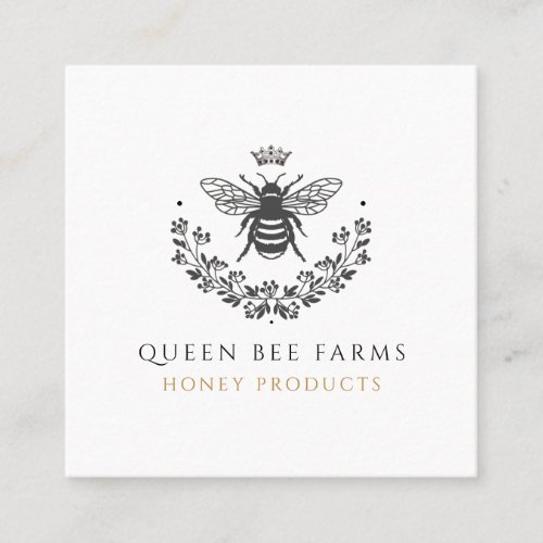 Elegant Vintage Queen Bee Black White Gold  Square Business Card