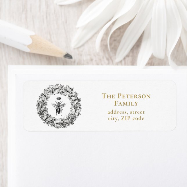 Elegant Vintage Queen Bee Butterfly Wreath Label (Insitu)