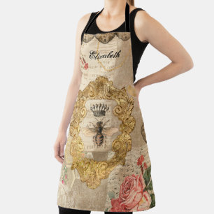 Elegant Vintage Queen Bee Decoupage Apron