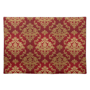 Elegant Vintage Red and Gold Royal Damask Pattern Cloth Placemat