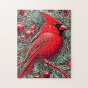 Elegant Vintage Red Cardinal Christmas Jigsaw Puzzle