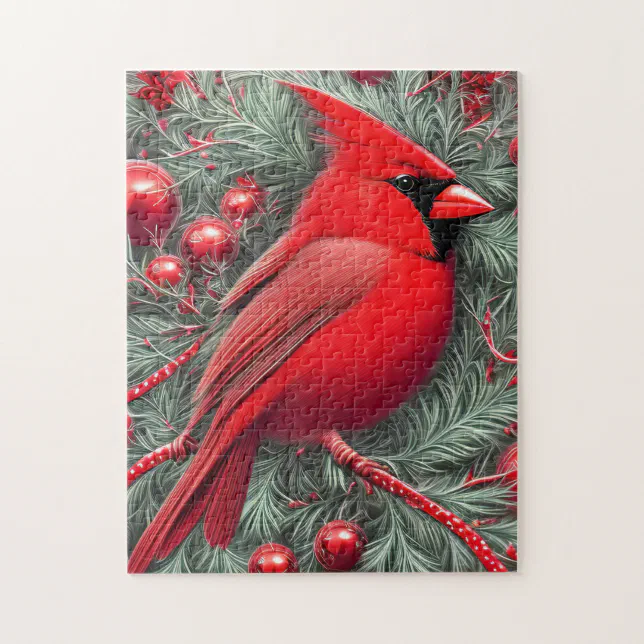 Elegant Vintage Red Cardinal Christmas Jigsaw Puzzle | Zazzle
