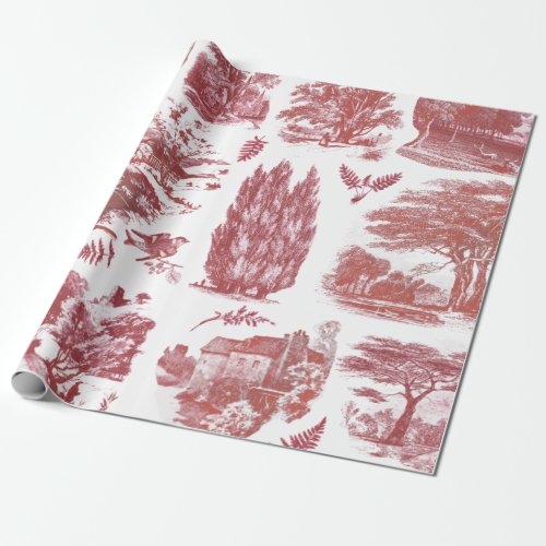 Elegant Vintage Red Country Pastoral Toile Wrapping Paper