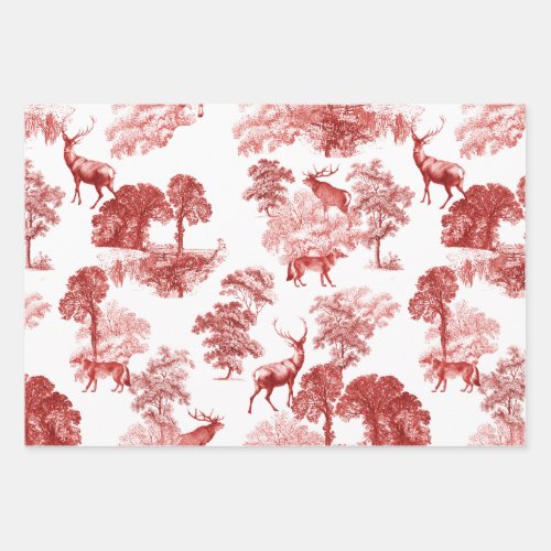 Elegant Vintage Red Deer Fox Country Toile Wrappin Wrapping Paper Sheets