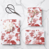 Elegant Vintage Hot Pink Toile Deer Woodland Wrapping Paper Sheets, Zazzle