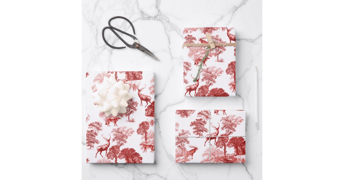 Elegant Vintage Hot Pink Toile Deer Woodland Wrapping Paper Sheets, Zazzle