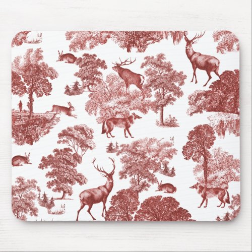 Elegant Vintage Red Deer Fox Hare Country Toile Mouse Pad