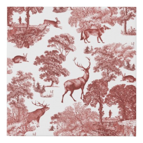 Elegant Vintage Red Deer Toile Faux Canvas Print