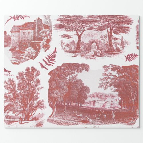 Elegant Vintage Red English Country Pastoral Toile Wrapping Paper