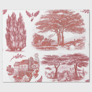 Elegant Vintage Red English Country Pastoral Toile Wrapping Paper
