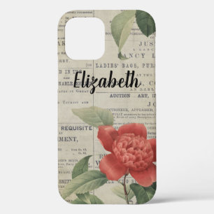 Elegant Vintage Red Floral iPhone 12 Case
