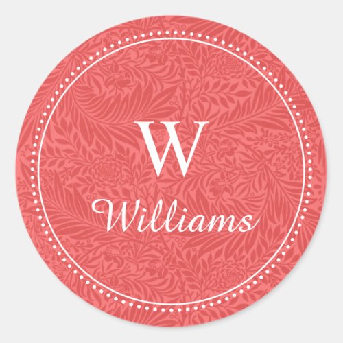 Elegant Vintage Red Floral Dotted Border Classic Round Sticker