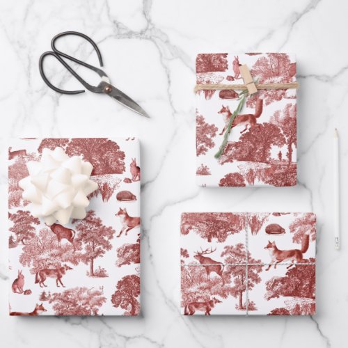 Elegant Vintage Red Fox Hare Deer Country Toile Wrapping Paper Sheets