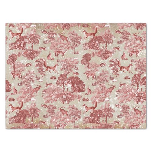 Elegant Vintage Red Fox Hare Snow Woodland Toile Tissue Paper