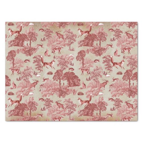 Elegant Vintage Red Fox Hare Woodland Toile Kraft Tissue Paper