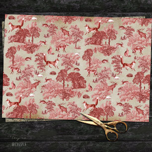 Elegant Vintage Red Fox Hare Woodland Toile Kraft Tissue Paper
