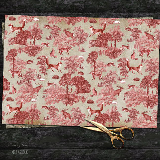 Elegant Vintage Red Fox Hare Woodland Toile Kraft Tissue Paper