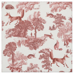 Elegant Vintage Red Fox Rabbit Country Toile  Fabric