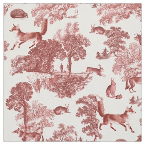 Elegant Vintage Red Fox Rabbit Country Toile  Fabric