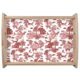 Elegant Vintage Red Fox Rabbit Country Toile Serving Tray