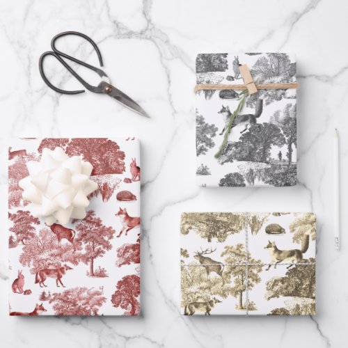 Elegant Vintage Red Fox Rabbit Country Toile Wrapping Paper Sheets