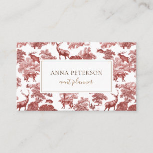 Elegant Vintage Red French Country Toile Deer Business Card