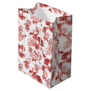 Elegant Vintage Red French Country Toile Deer Medium Gift Bag