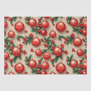 Elegant Vintage Red Gold Christmas Ornaments Holly Tissue Paper