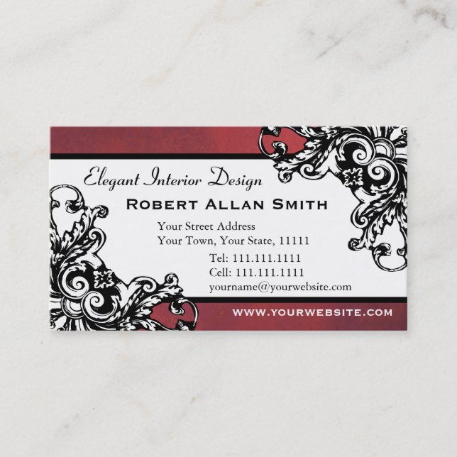 Elegant Vintage Red Gothic Grunge Business Card (Front)