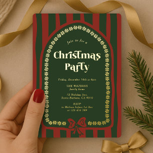 Elegant Vintage Red Green Christmas Dinner Party Foil Invitation