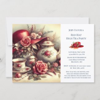 Elegant Vintage Red Hat Theme Tea Party Invitation