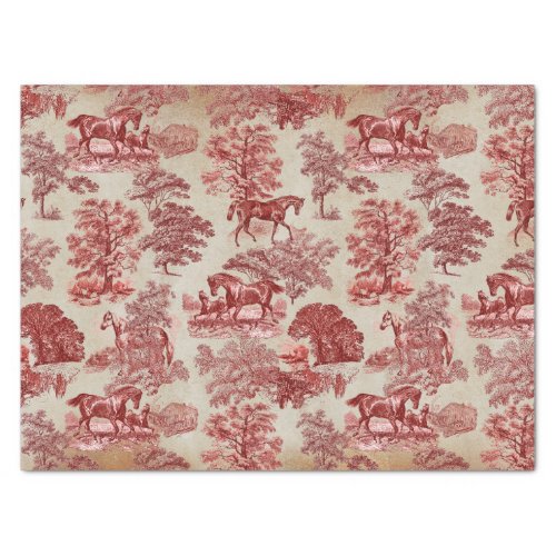 Elegant Vintage Red Horse Woodland Toile Kraft Tissue Paper