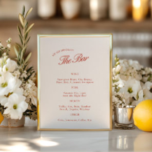 Elegant Vintage Red & Ivory Wedding Bar Menu
