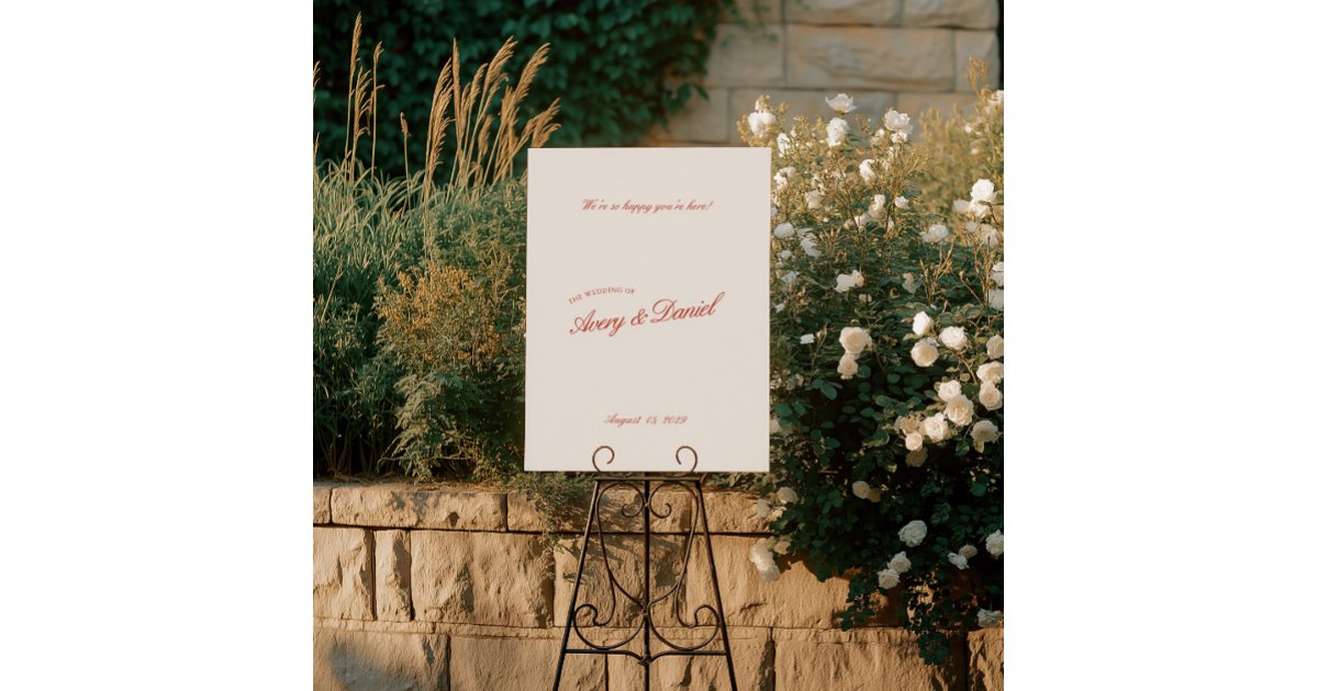 Elegant Vintage Red & Ivory Wedding Welcome Sign | Zazzle