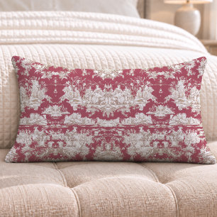 Elegant vintage red lake toile de jouy lumbar pillow