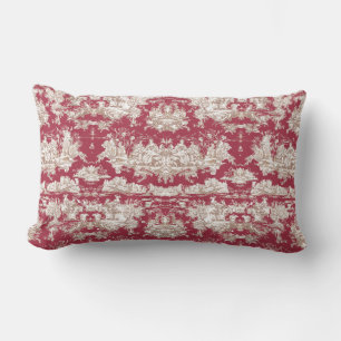 Elegant vintage red lake toile de jouy lumbar pillow
