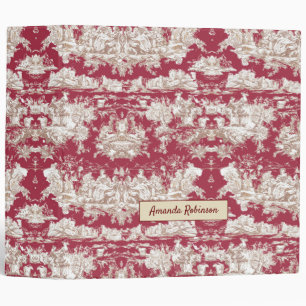 Elegant vintage red lake toile de jouy monogram 3 ring binder