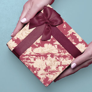 Elegant vintage red lake toile de jouy wrapping paper