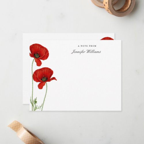 Elegant Vintage Red Oriental Poppy Floral w Name Note Card
