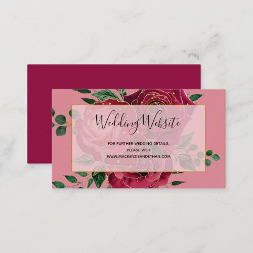 Elegant Vintage Red Pink Roses Wedding Website Enclosure Card