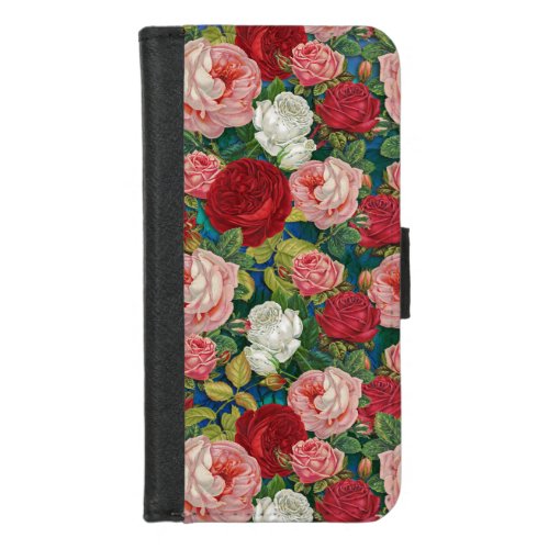 Elegant Vintage Red Pink White Roses iPhone 87 Wallet Case