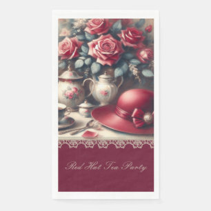 Elegant Vintage Red Rose Hat Tea Party Paper Guest Towels
