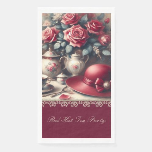 Elegant Vintage Red Rose Hat Tea Party  Paper Guest Towels