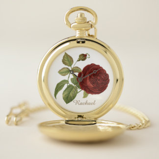 Elegant Vintage Red Rose Pocket Watch