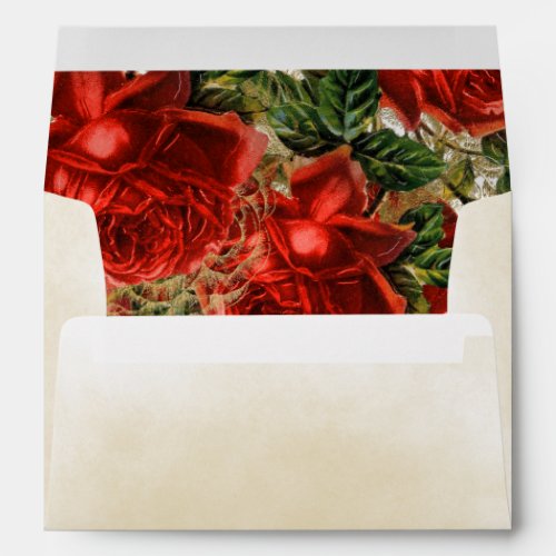 Elegant Vintage Red Roses Cream Tan Envelope