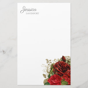 Elegant Vintage Red Roses Floral Stationery