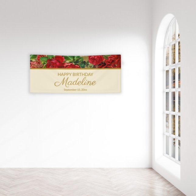 Elegant Vintage Red Roses Women's Birthday Banner (Creator Uploaded)