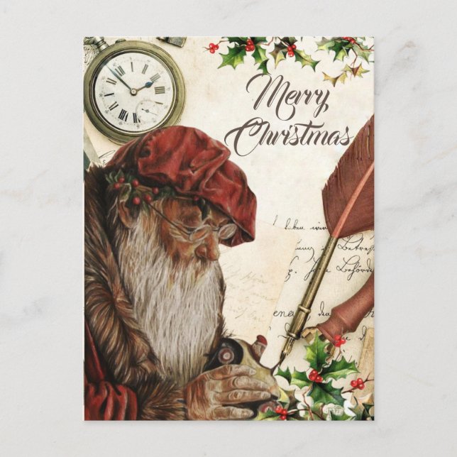Elegant Vintage Red Santa Claus Holiday Postcard (Front)