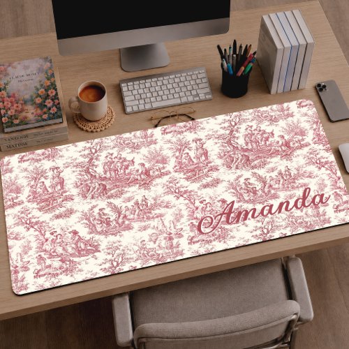 Elegant Vintage Red Toile Country Scene Desk Mat